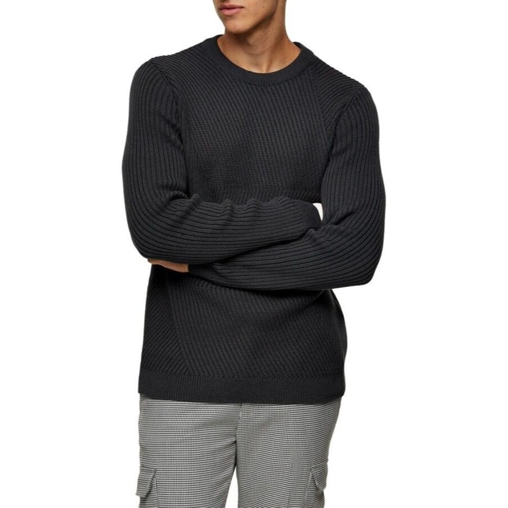 Topman Chevron Ribbed Crewneck Sweater